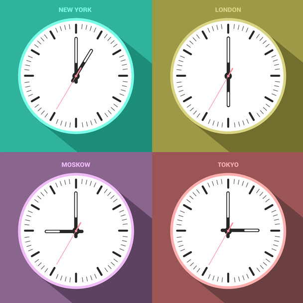 Time zone clocks for four different countries against white background - Zdjęcie, obraz