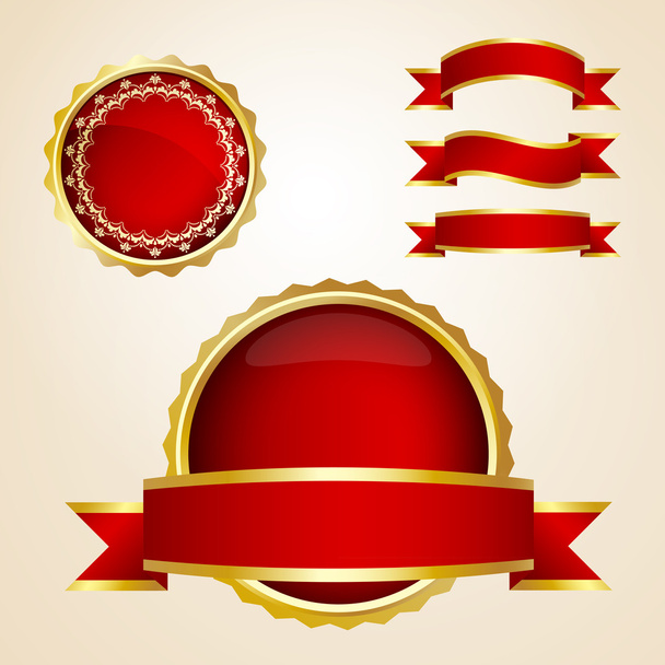 Red ribbons and guarantee signs - Vector, imagen