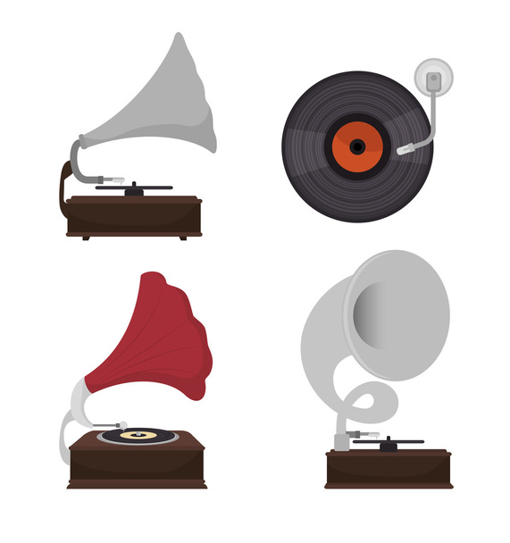 gramofonları izole simgesi tasarım ayarla - Vektör, Görsel