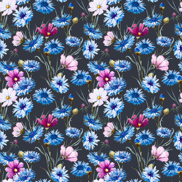 Cornflower watercolor pattern - Foto, Imagem