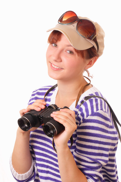 Beautiful young girl with binoculars - Zdjęcie, obraz