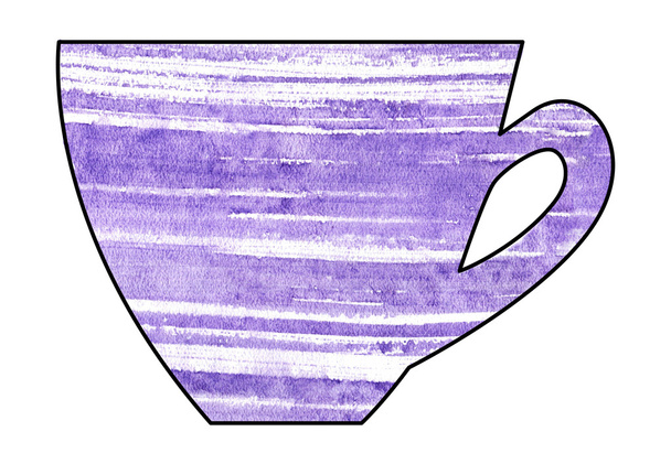 紅茶やコーヒーのカップ。手作り。水彩画、ミクスト メディア。カット紙. - 写真・画像