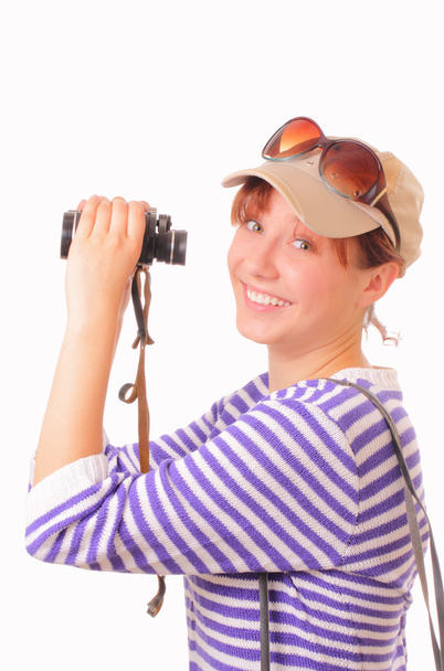 Funny young girl with binoculars - Foto, immagini