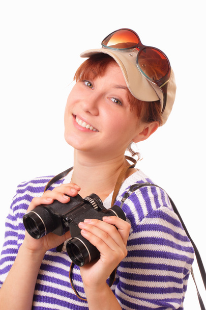 Smiling young girl with bonoculars - Foto, immagini