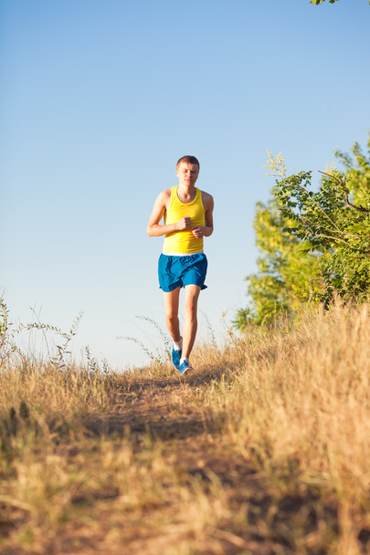 man running on a rural road  - Zdjęcie, obraz