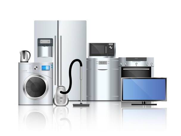 Group of household appliances on a white background - Vektor, kép