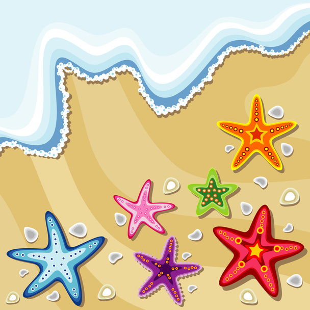 Summer background with sea stars - Vektori, kuva