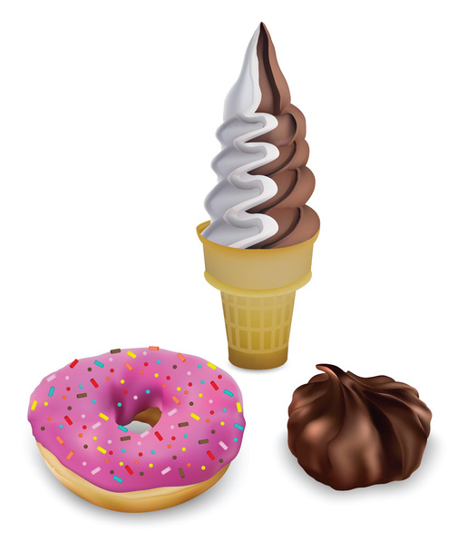 Sweets on a white background, donut, ice cream and marshmallows - Vektor, Bild
