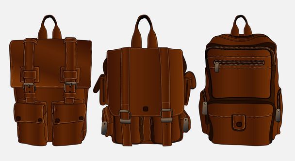 brown backpack very elegant - Διάνυσμα, εικόνα