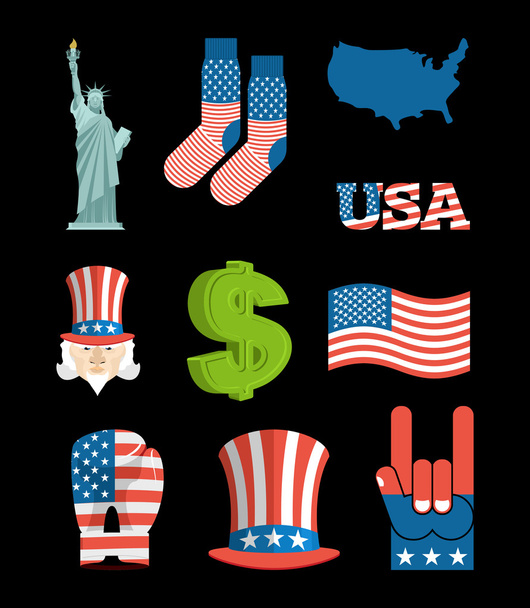 America symbol set. USA National Landmark. State traditional ico - Vektori, kuva
