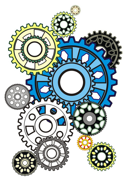 Industrial still life - arrangement of gears, isolated on white - Vector, Image
