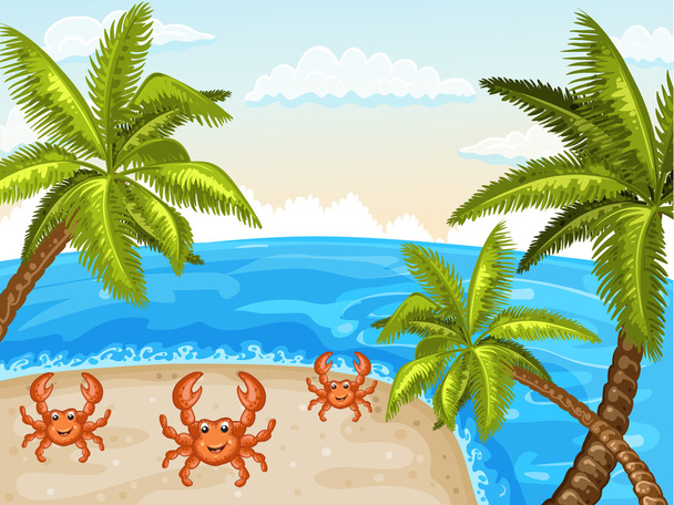 Illustration of crabs on the beach - Вектор,изображение
