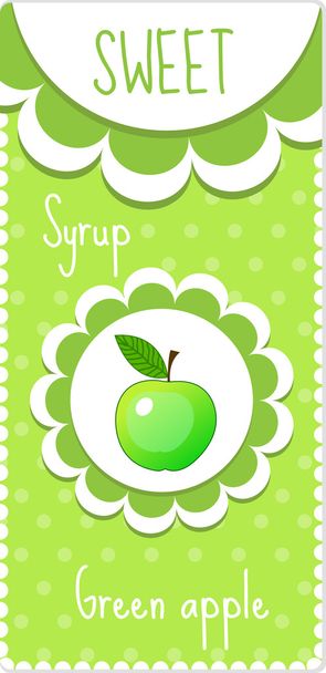 Etykiety owocowe słodkie napoje, syrop, dżem. Zielone jabłko etykiety. Ilustracja wektorowa - Wektor, obraz
