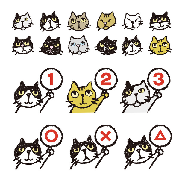 Különböző macska, arc, rangsor, ábra - Vektor, kép