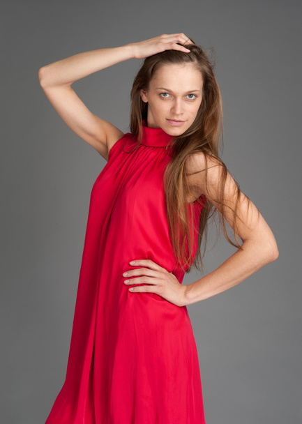 Beautiful girl in red dress - Foto, Imagem