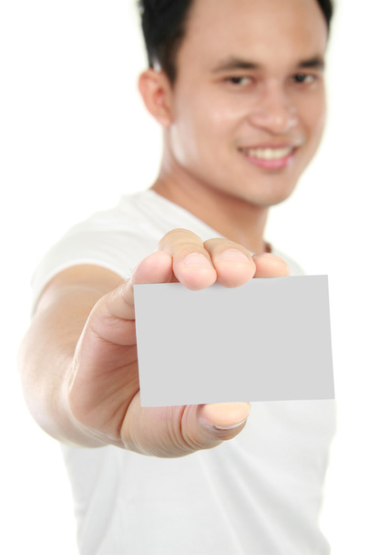 Young man showing blank card - Zdjęcie, obraz