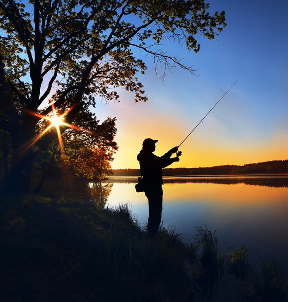siluetu rybáře - Fotografie, Obrázek