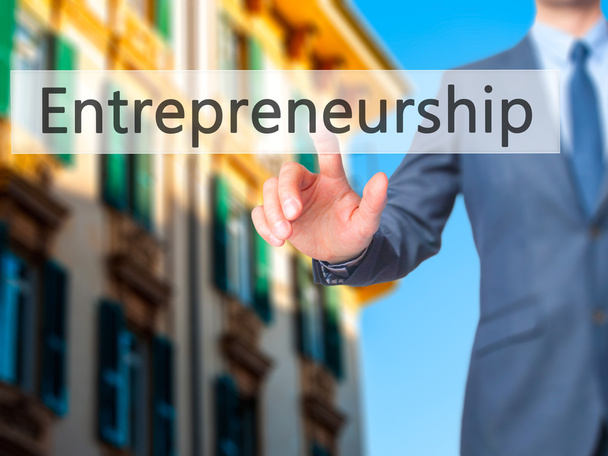 Entrepreneurship - Businessman hand pressing button on touch scr - Photo, Image