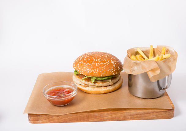 Hamburger with french fries - Photo, image
