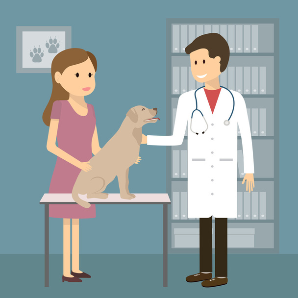 Pies kobieta i lekarz weterynarii - Wektor, obraz