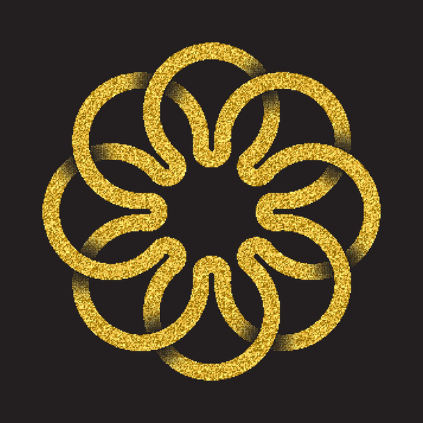 Golden glittering symbol in circular mandala form - Vector, Image