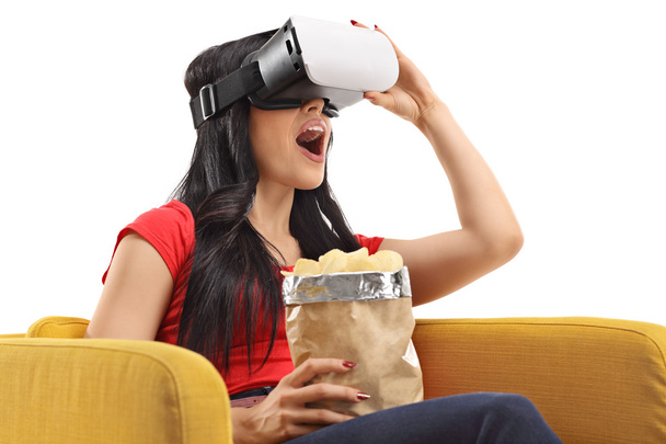 Woman looking in VR goggles  - Foto, Imagem