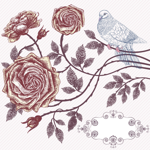 Romantic floral card with vintage roses - Вектор,изображение