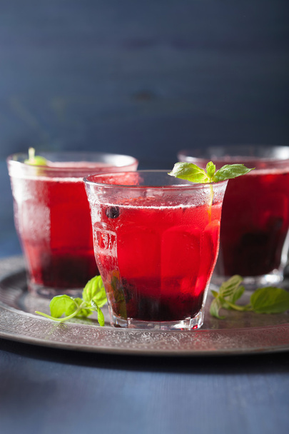 refreshing blueberry drink with lime and mint - Fotó, kép