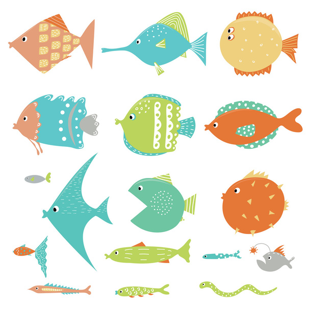Set of exotic fish. Vector illustration. Isolated  - Vector, Image