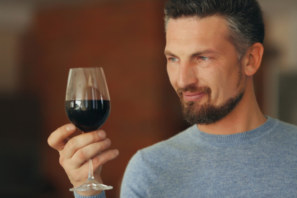 man tasting red wine - Photo, Image