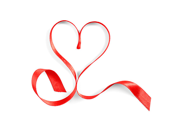 Red heart shaped ribbon  - Фото, изображение