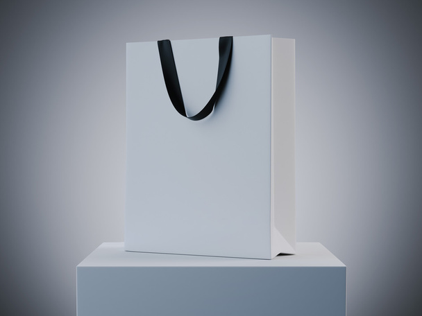 White shopping bag on podium. 3d rendering - Fotografie, Obrázek