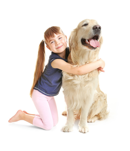 Little girl and big kind dog   - Фото, изображение