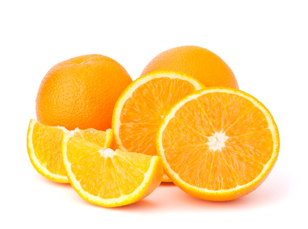 Sliced orange fruit segments isolated on white background - Foto, immagini