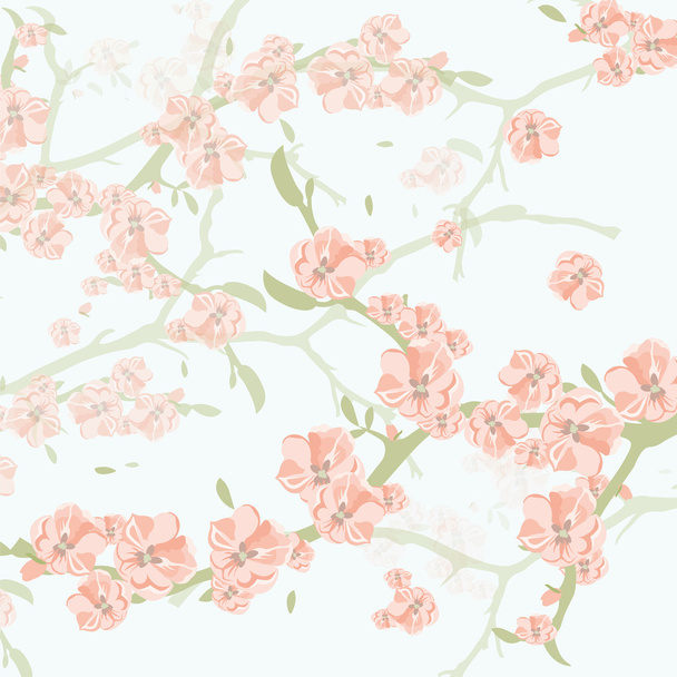 Vintage Watercolor Background with Blooming Apple Flowers - Vecteur, image