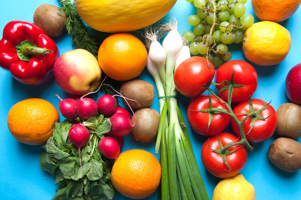 Groenten en fruit van bovenaf - Foto, afbeelding