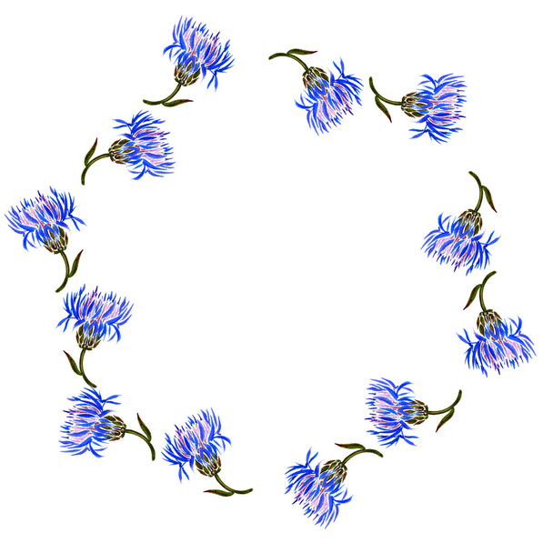 round frame with watercolor drawing cornflowers - Foto, Bild