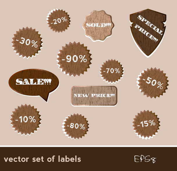 Wooden sale tags - Vector, afbeelding