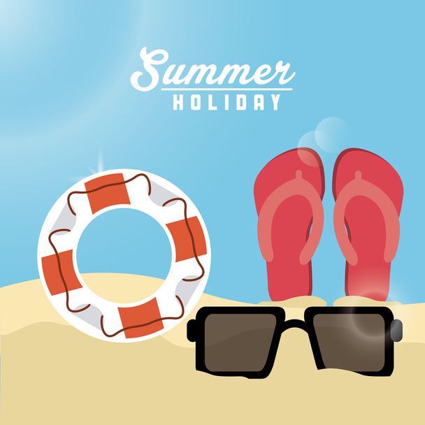 Summer design. sandals, float and glasses  icon. graphic design - Vector, Imagen