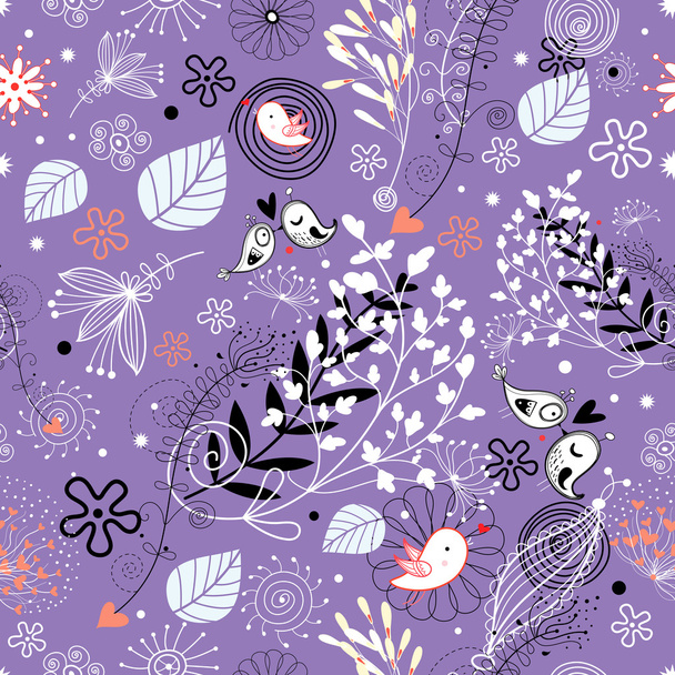 Floral pattern with birds - Διάνυσμα, εικόνα