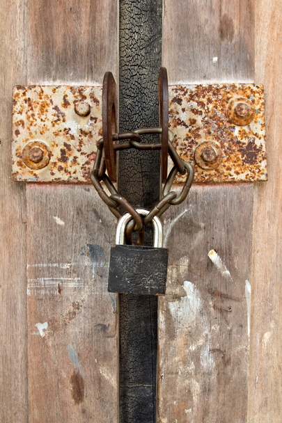 closed wood door with lock  - Photo, Image