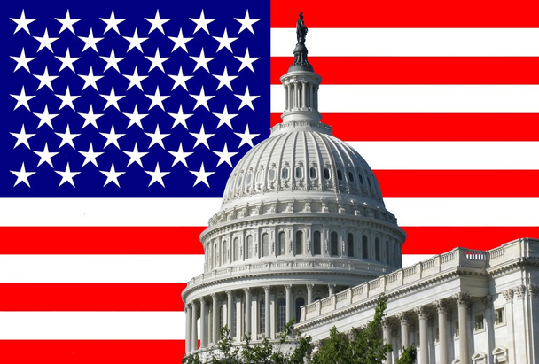 Capital Building mit amerikanischer Flagge - Foto, Bild