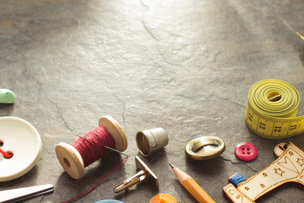 sewing tools and accessories on table - Photo, Image