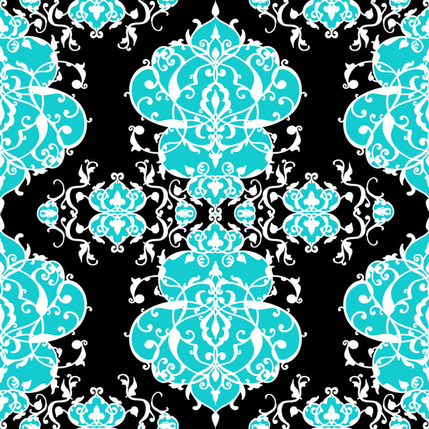 Vector abstract seamless patchwork pattern with geometric and floral ornaments, stylized flowers, dots, snowflakes and lace. Vintage arabic style. - ベクター画像