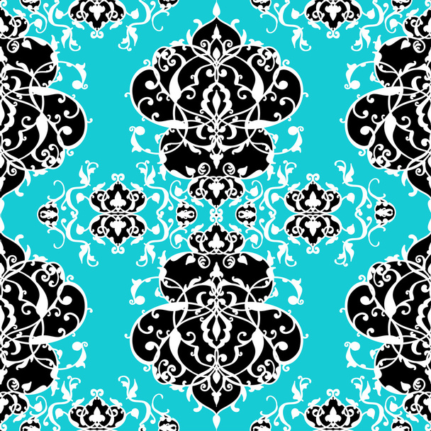 Patrón de patchwork sin costuras abstracto vectorial con adornos geométricos y florales, flores estilizadas, puntos, copos de nieve y encaje. Estilo árabe vintage
. - Vector, imagen