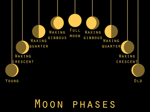 A fázisok a Hold. Hold fázis. Hold szakaszában. Vektoros illusztráció. - Vektor, kép