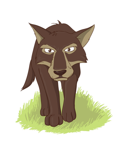 zły wilk spokojnie poruszać się na trawie - Wektor, obraz