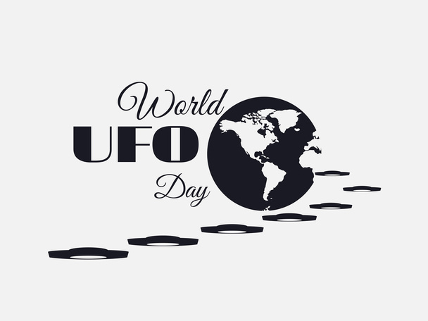 世界 Ufo の日、惑星と宇宙船。空飛ぶ円盤。Ufo アイコン ベクトル図. - ベクター画像