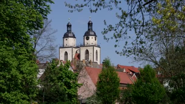 Wittenberg, Németország, a város és a plébánia templom a Szent Mária - Felvétel, videó