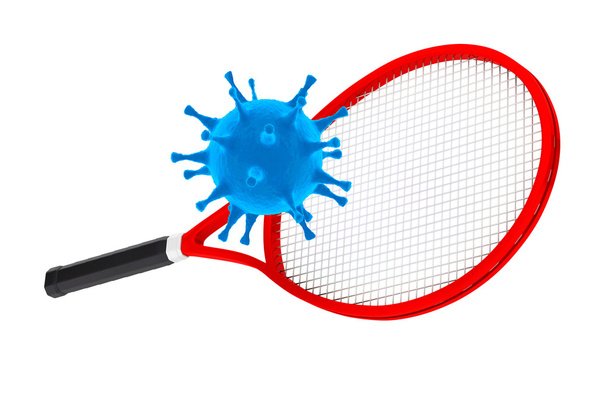 Sport doden het Virus-Concept. Tennisracket met Virus. 3D-Rende - Foto, afbeelding